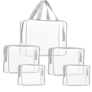 5pcs Crystal Clear Pvc Travel Toiletry Bag Kit For Women Men, Waterproof Vinyl🌸